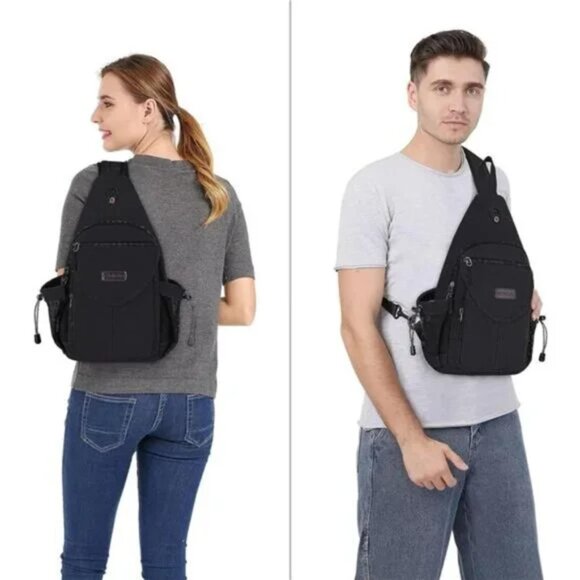 New Sling Backpack, Canvas Crossbody Bag Black - Picture 5 of 6